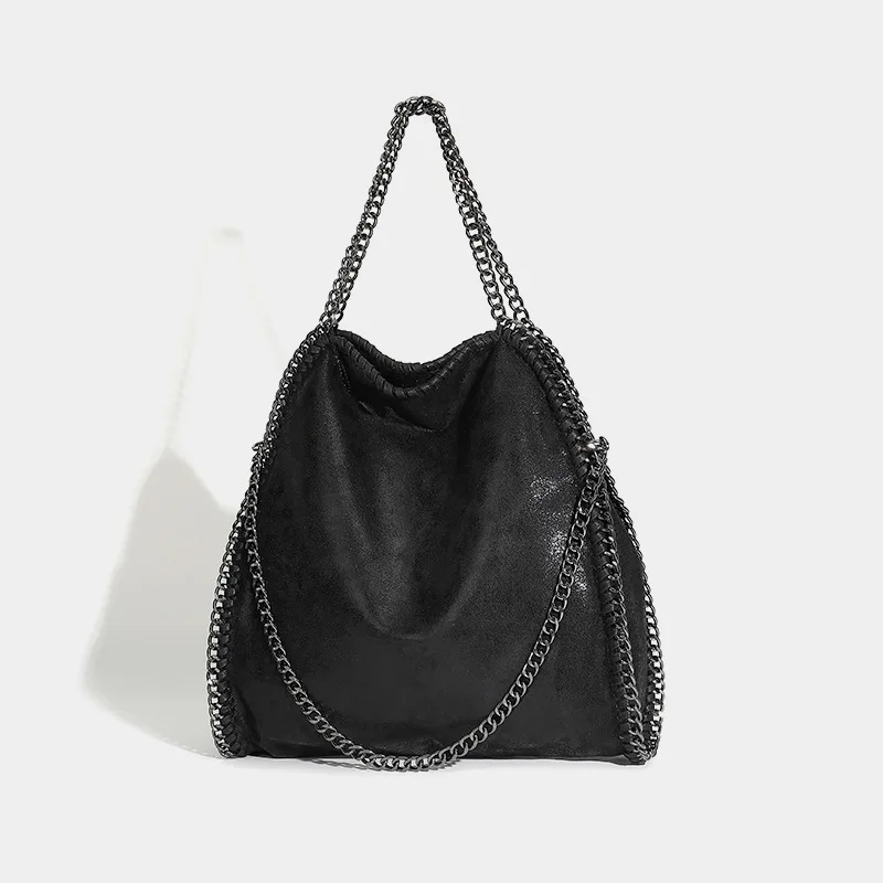 Mode frauen Kette Schulter Tasche Vintage Große Kapazität Umhängetasche Weibliche Faltbare Einfarbig Handtaschen Einkaufstaschen – Detail 6