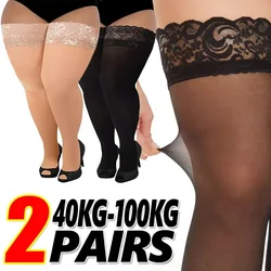 Plus Size Sexy Lace Thigh High Knee Stockings Lingerie Transparent High Elastic Stocking Nylon Temptation Medias Thin Slik Socks