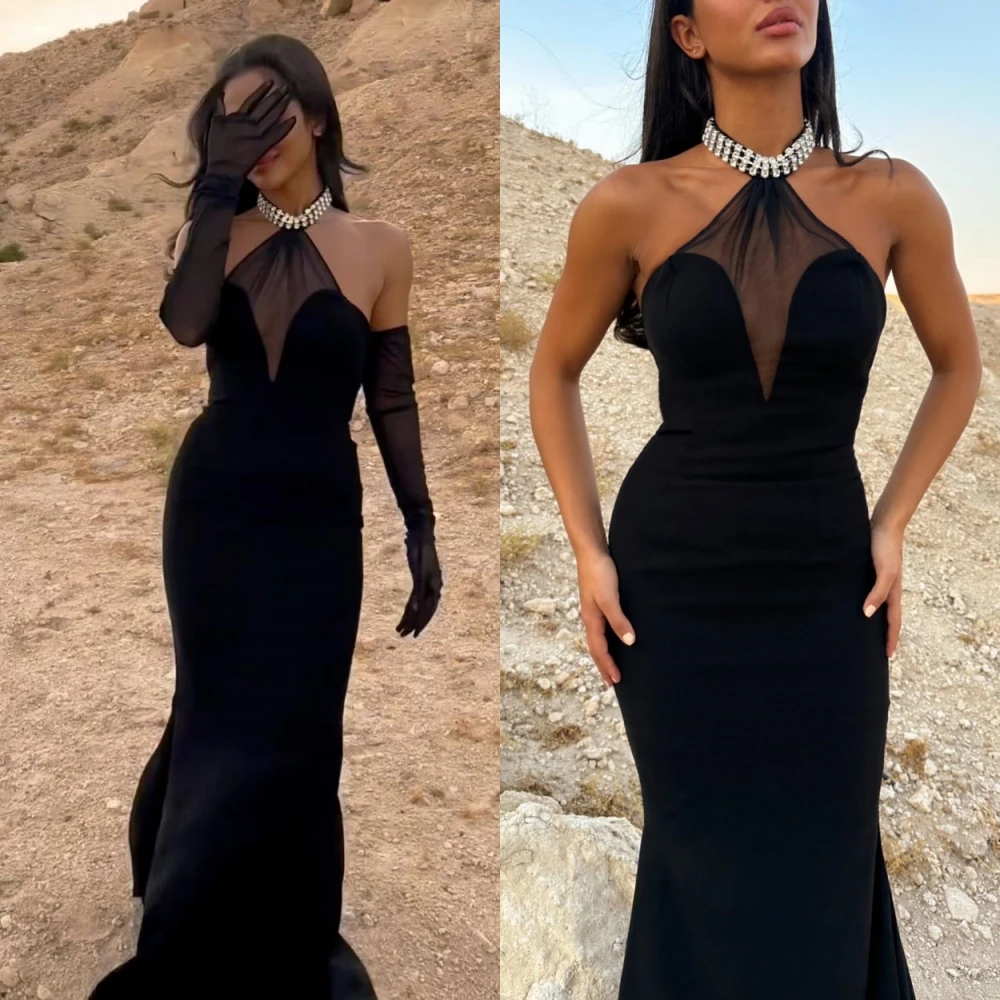 

Elegant Halter Mermaid Sweep/Brush Evening Dresses Rhinestone Chiffon Formal Occasion Gown فساتين سهره نسائيه فخمةفساتين كوكتيل