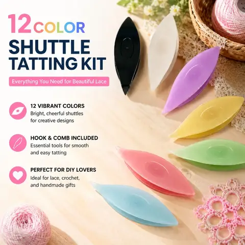 12 Colors Shuttle Tatting Tools Lace Making Shuttle Comb Crochet Needles Complete Handcraft Kit for Thread Weaving DIY Floral