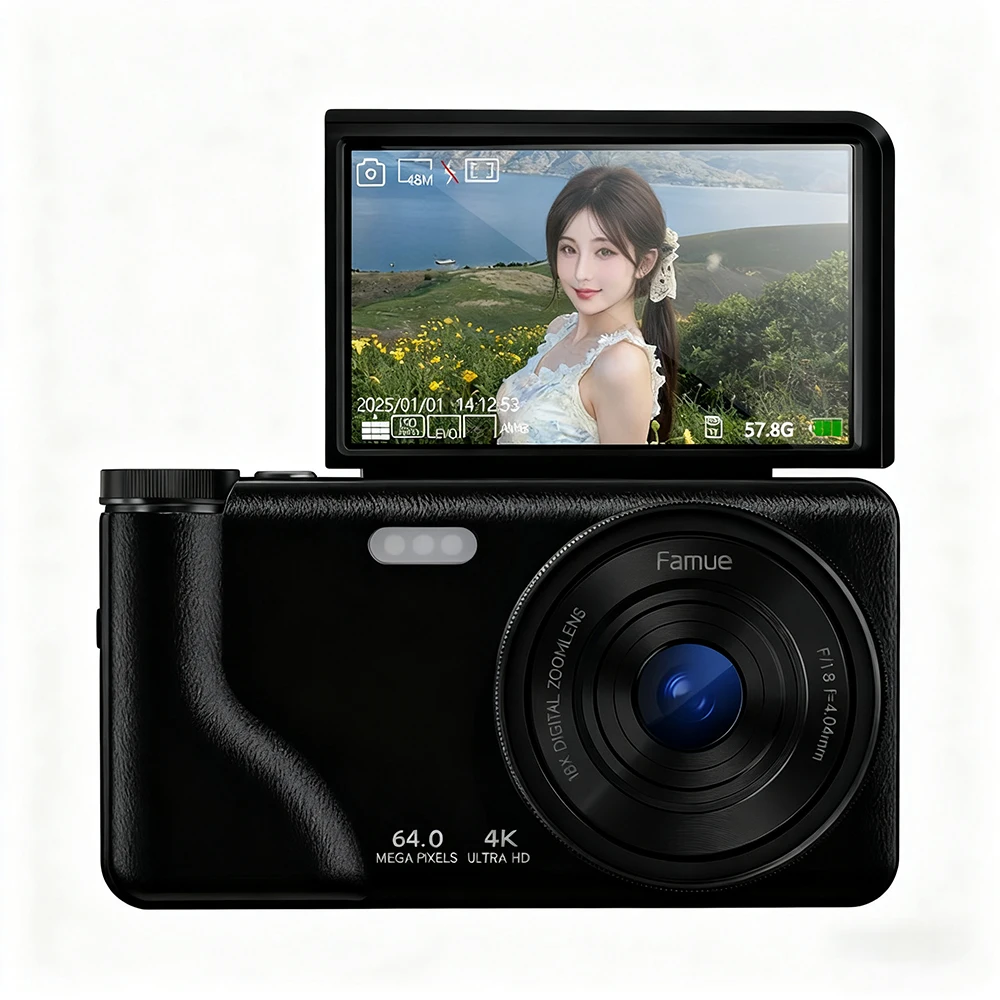 

64G Famue FC02 Классическая ПЗС-камера 64MP 4K Видео - 18-кратный зум Встроенный аккумулятор Красота Селфи для студентов и женщин Цифровая камера