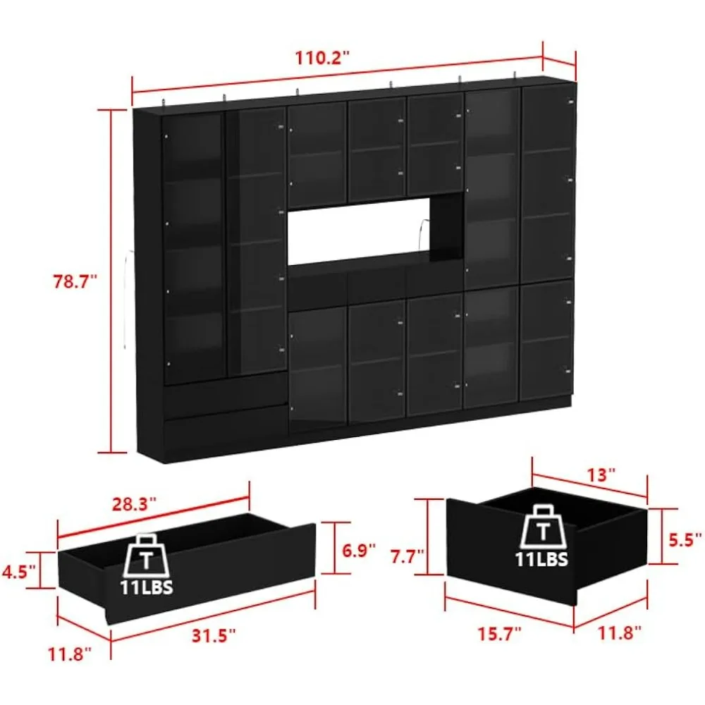ชั้นวางหนังสือประตูกระจกขนาดใหญ่พร้อมไฟและชั้นวางโชว์ ชุดจัดระเบียบห้องสมุดทรงสูง