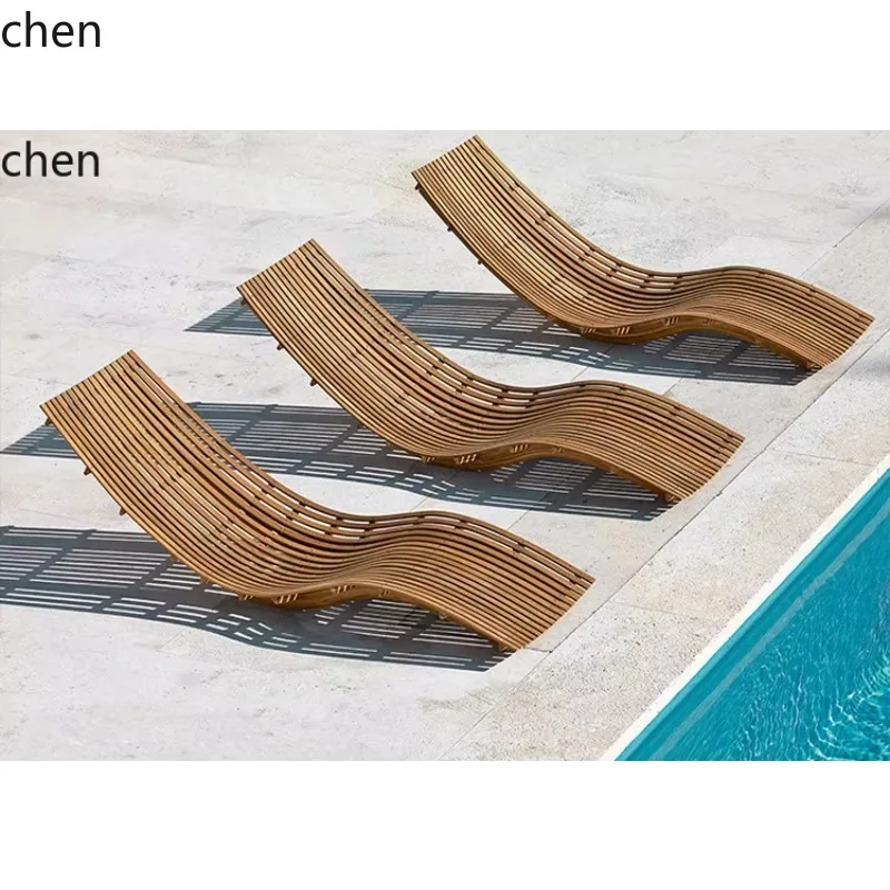 CZ Outdoor Recliner Leisure Solid Wood Lounger Garden Beach Chair Outdoor Open Space