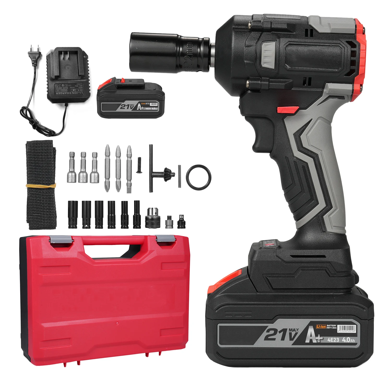 21V Cordless Impact Wrench Max Torque 350N.m Brushless Impact Driver 1/2 Inch Household Electric Impact Wrench 17Pcs Accessories