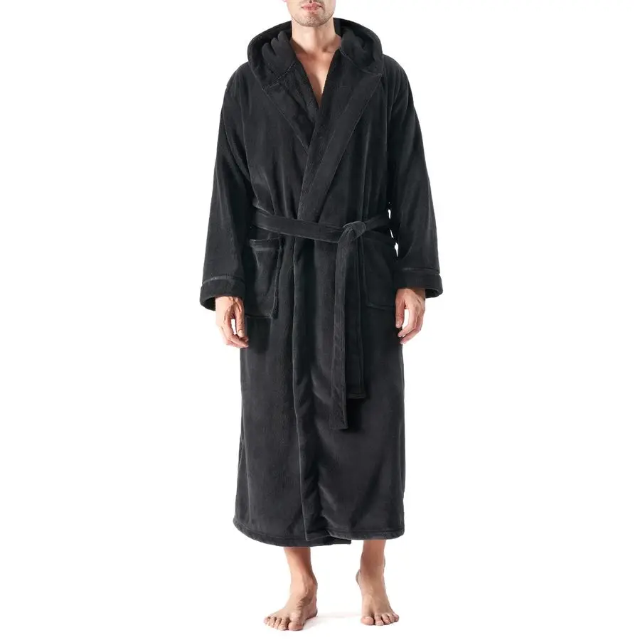 

Мужской халат DAVID ARCHY с капюшоном из мягкого кораллового флиса и микрофибры