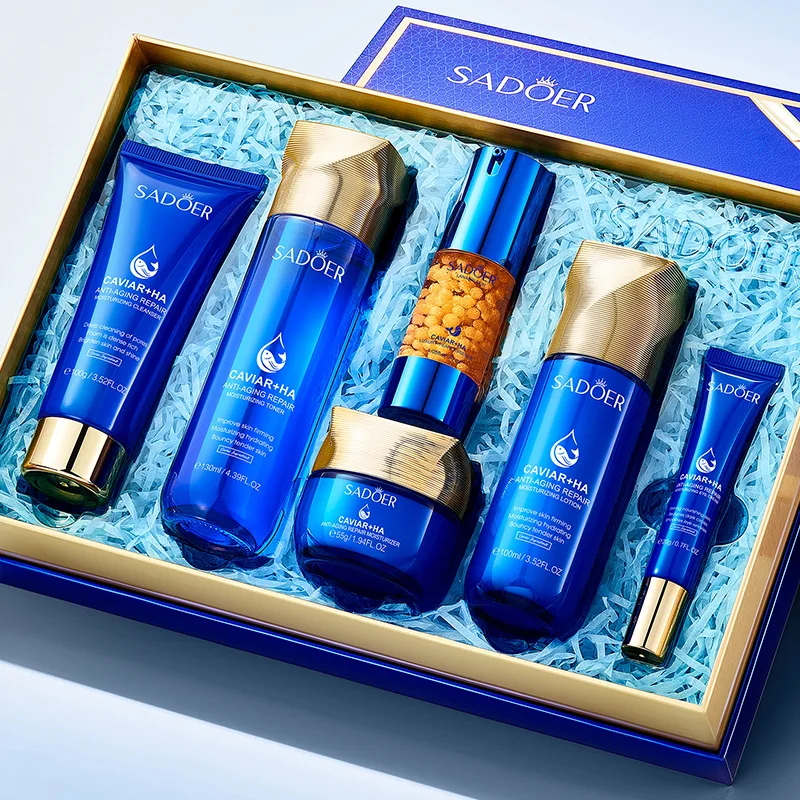 

SADOER Caviar Hyaluronic Acid Repairing Skin Care Set 6PCS Hydrating Shrink Pores Oil Control Anti-Aging Face Cares Products Kit