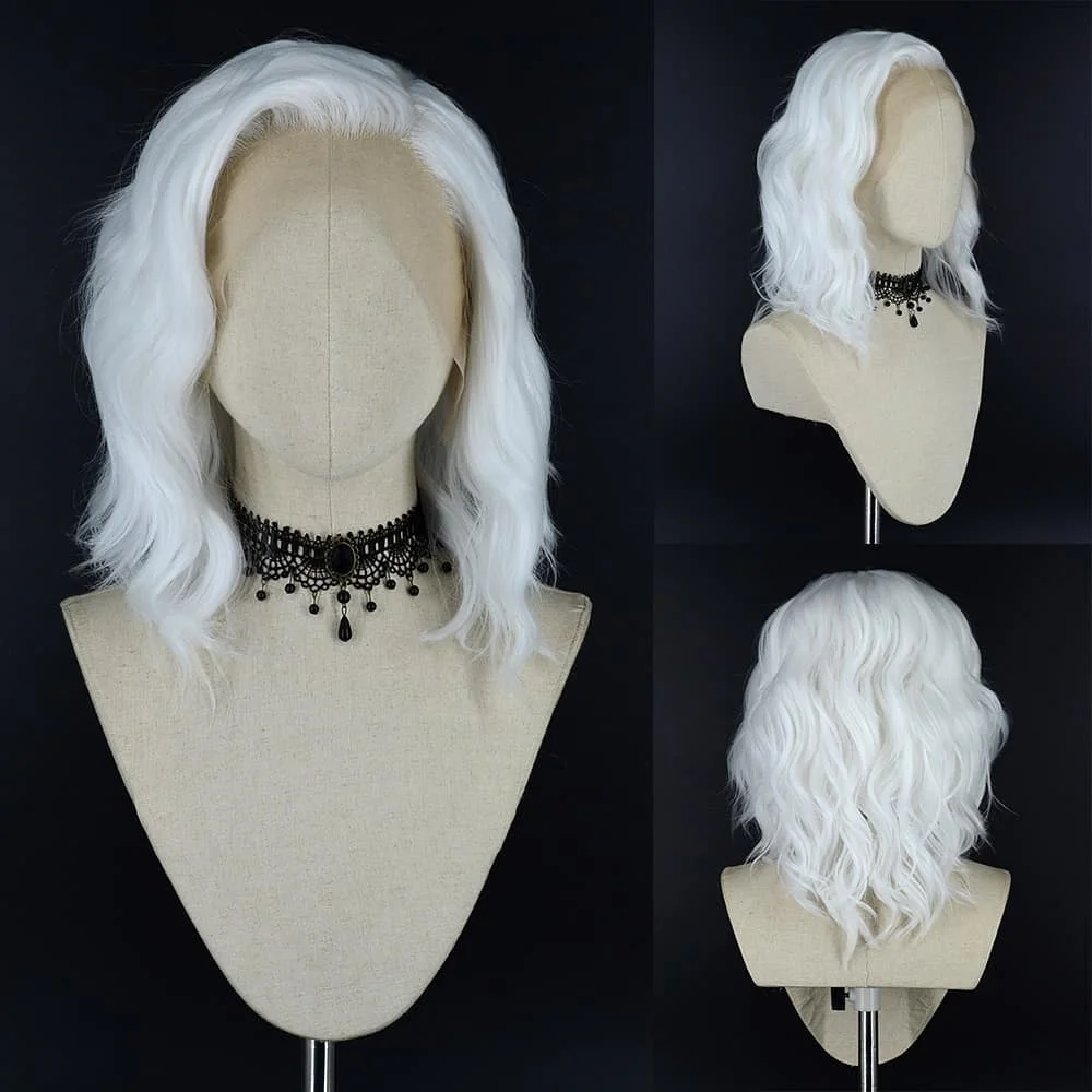 QW White Blonde  Loose Deep Wave Synthetic Lace Front Wigs for Women Free Part Pre Plucked Natural Looking Daily Wear Wigs