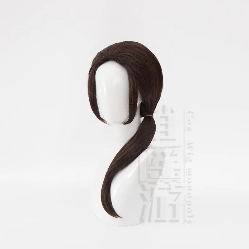 Hetalia China Wang Yao Cosplay Wig Black Brown Middle Part Tied Hair Halloween Gift view 2