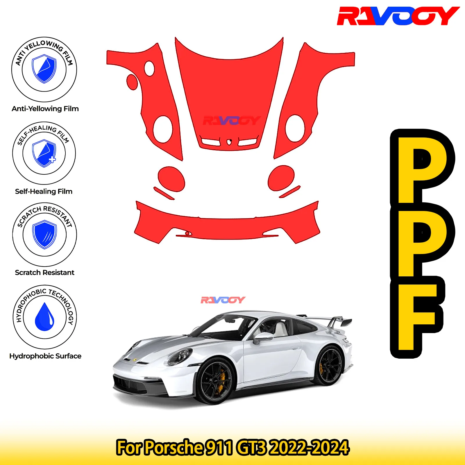 

For Porsche 911 GT3 2022-2024 Glossy Matte Black Precut front PPF Kit Paint Protection Film