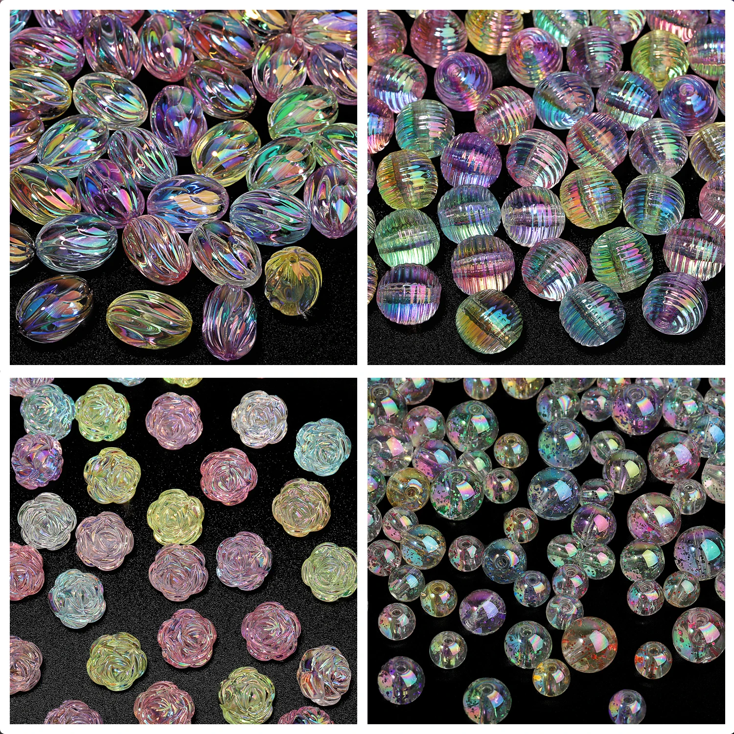 Big Hole AB Color Acrylic Beads Round Flower Faceted Loose Ball Beads for Jewelry Making DIY Pen Cellphone Chains Accessories