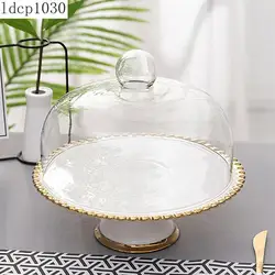 1 Set Party Cake Glass Cover Food Cover Dessert Cake Plate Dust-Proof Cover Glass Covered High Foot Cake Food Display Stand