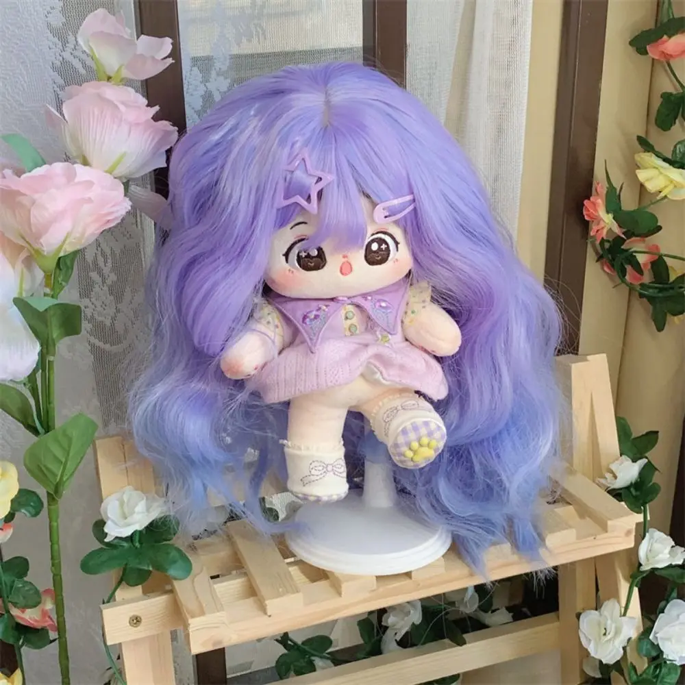 

Long Curly Hair Cotton Doll Wig Clamping Soft Silk Plush Doll Wigs Pink Purple Idol Star Doll Hair 20cm Plush Doll