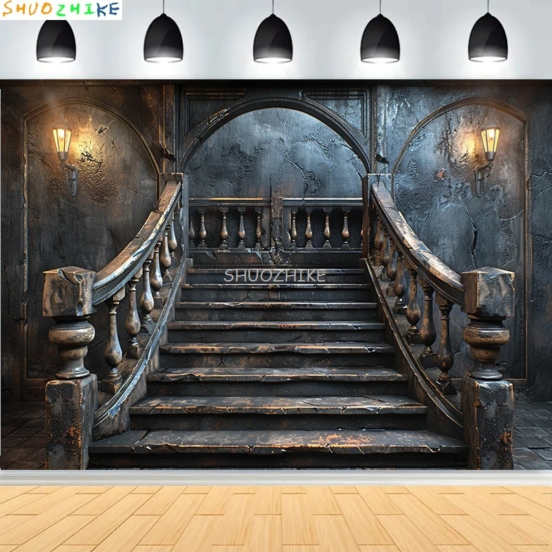 Beautiful Castle Architecture Staircase Photography Backdrops Medieval Fantasy Hallway Bookshop Cathedral Photo Background CT-01