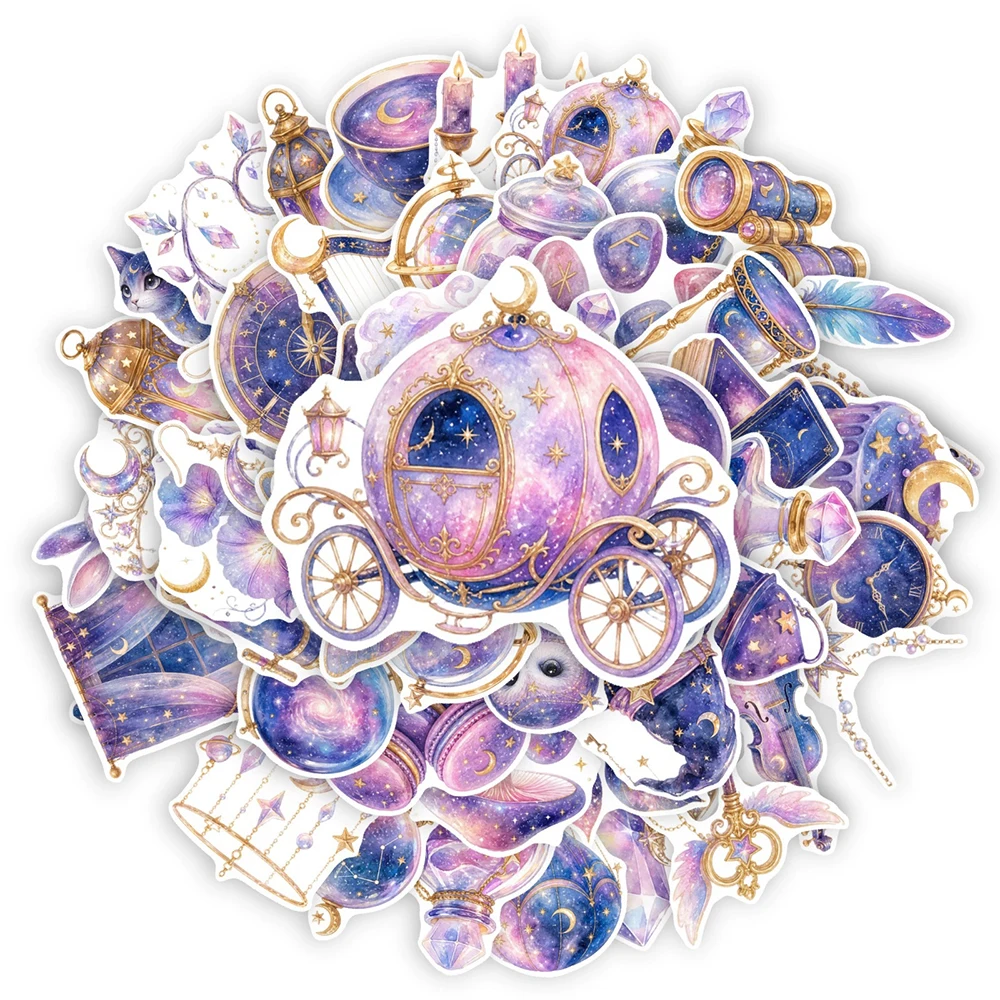 10/30/50pcs Purple Retro Magic Starry Sky Moon Graffiti Stickers Aesthetic DIY Suitcase Phone Helmet Cute Cartoon Sticker Decor 3