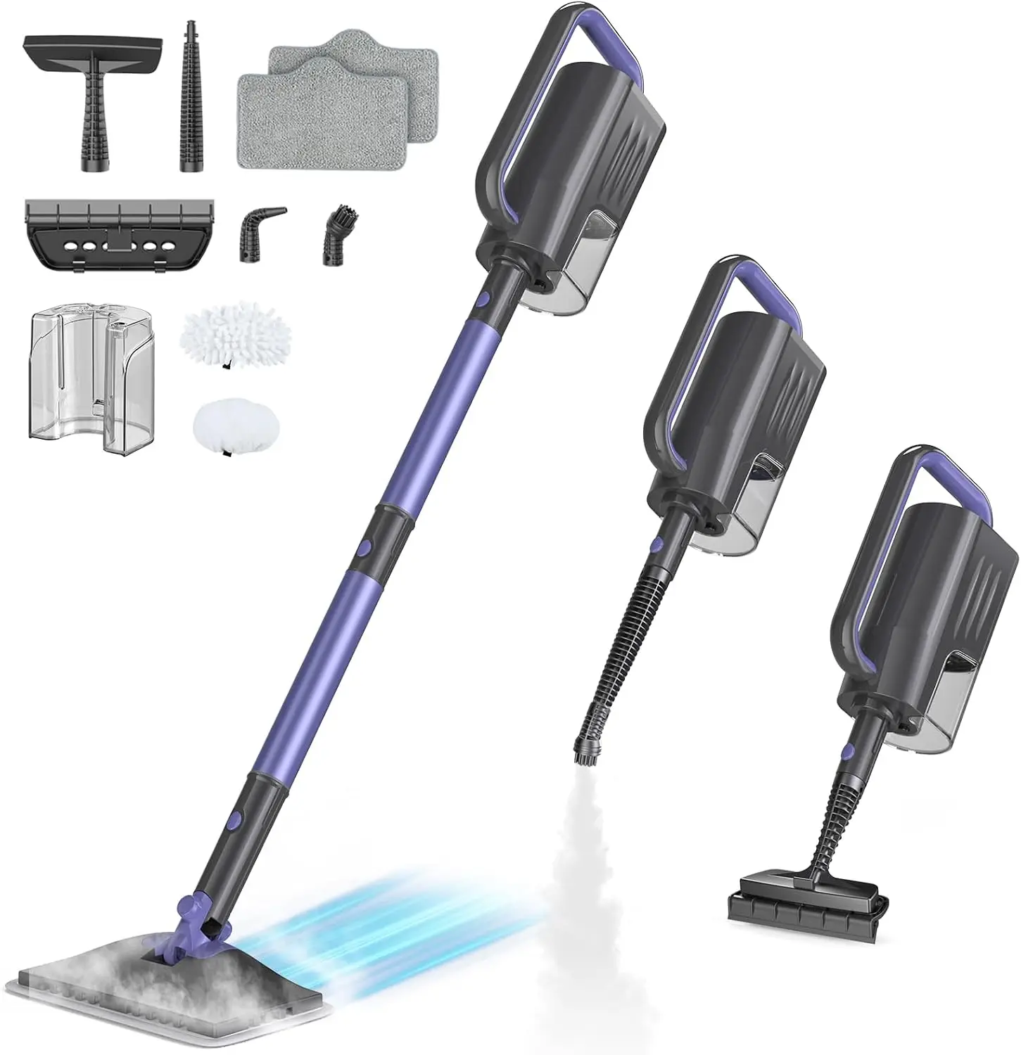 Steam Mop 6-in-1 Multi Accessories, Lager Removable Water Tank, 23FT Power Cable, Lightweight, Steam Cleaner for Floor Cleaning,