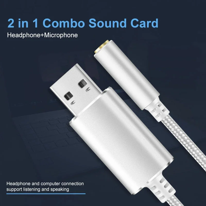 2 in 1 USB to 3.5mm Jack Sound Card Plug Audio Adapter for PC Laptop PS5 PS4 Headphone Mic Speaker External Sound Card