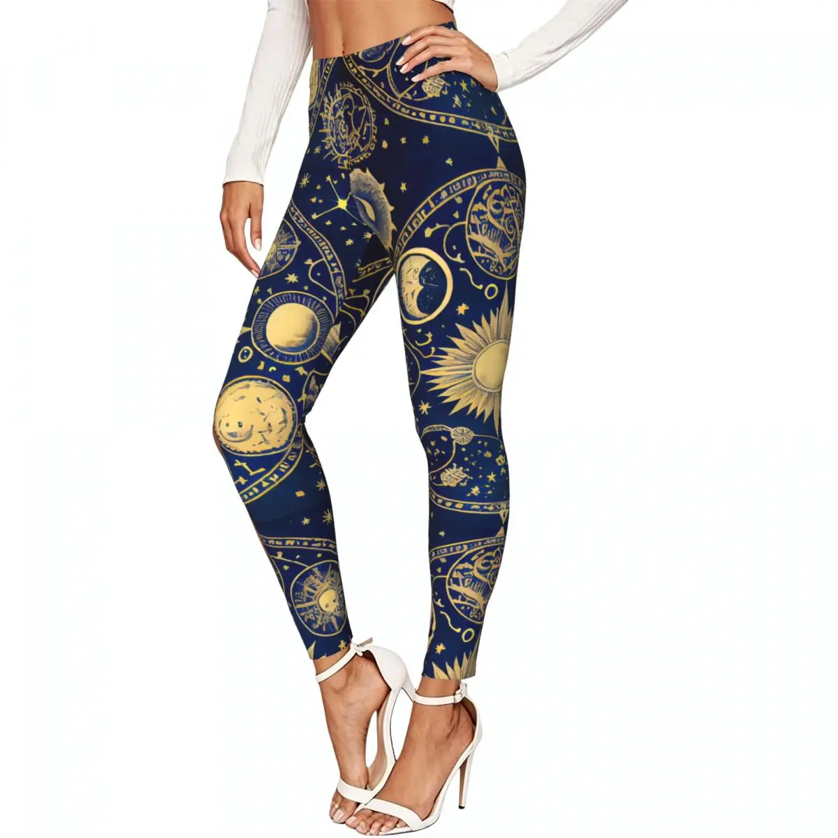 Women Full Length Elastic Leggings High Waist Tight Pants Vintage Astronomy Celestial Bodies Casual Bottoms