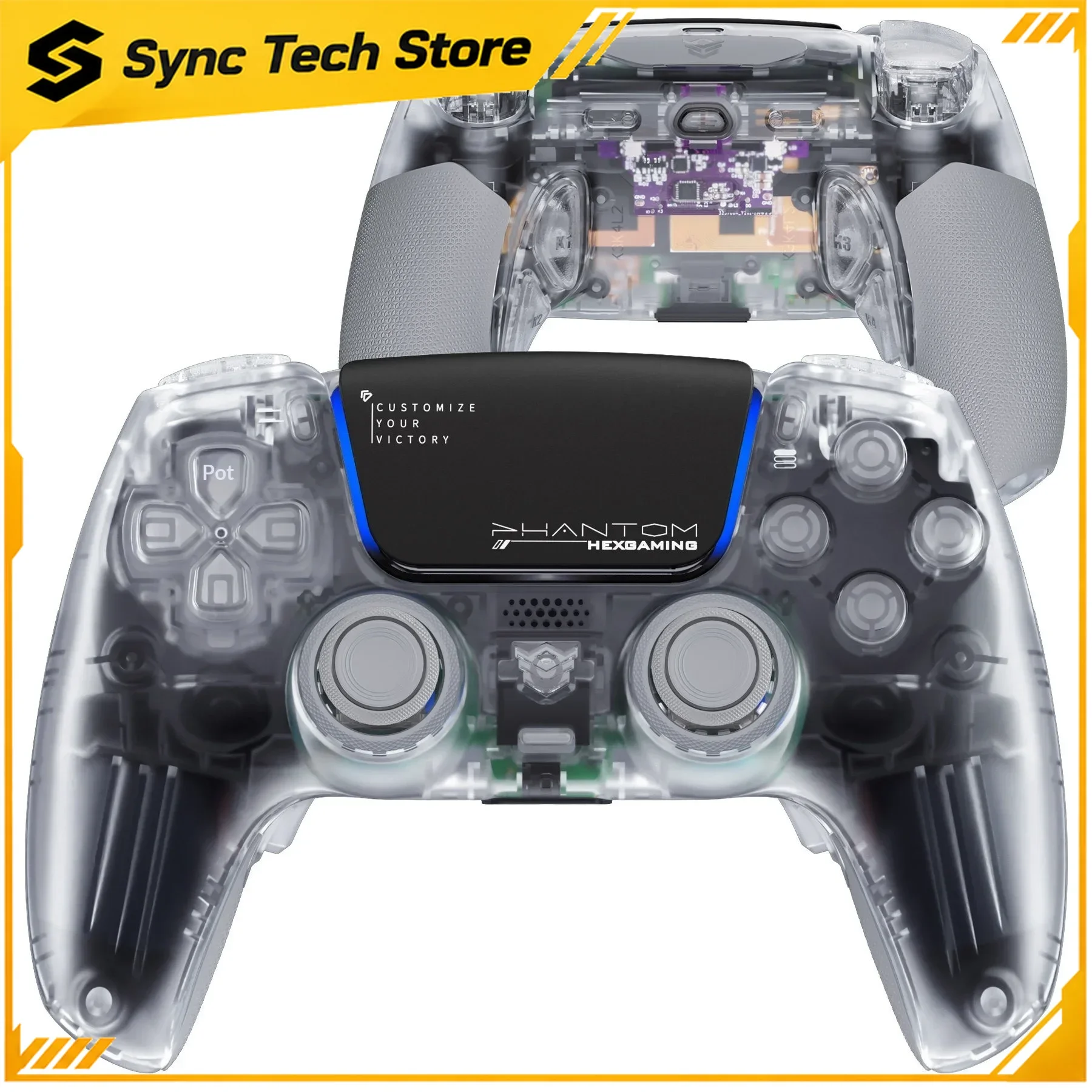 Hex PHANTOM Transparent Shell Game Controller Hall Joystick Micro Dual Mode Trigger Wireless Bluetooth Gamepad for PS5 PC Steam