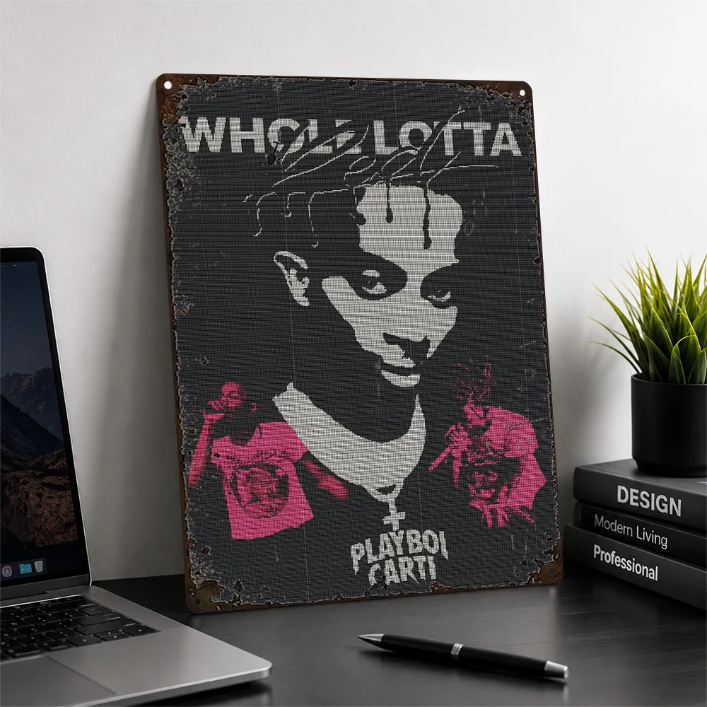 Playboi Carti Whole Lotta Red Printed Poster Pixel Style Wall Art For Music Studio Customized Aluminum Metal Sign Rap Fan Gift