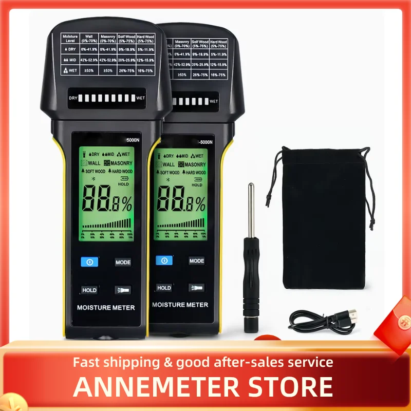 

HoldPeak Digital Moisture Meter - 4-Mode Wood & Wall Tester, 0.1% Precision, 19mm Depth, Rechargeable for Accurate Results