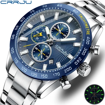 CRRJU – montre-bracelet de sport pour hommes, chronographe, bracelet en acier inoxydable, avec Date automatique, 2022