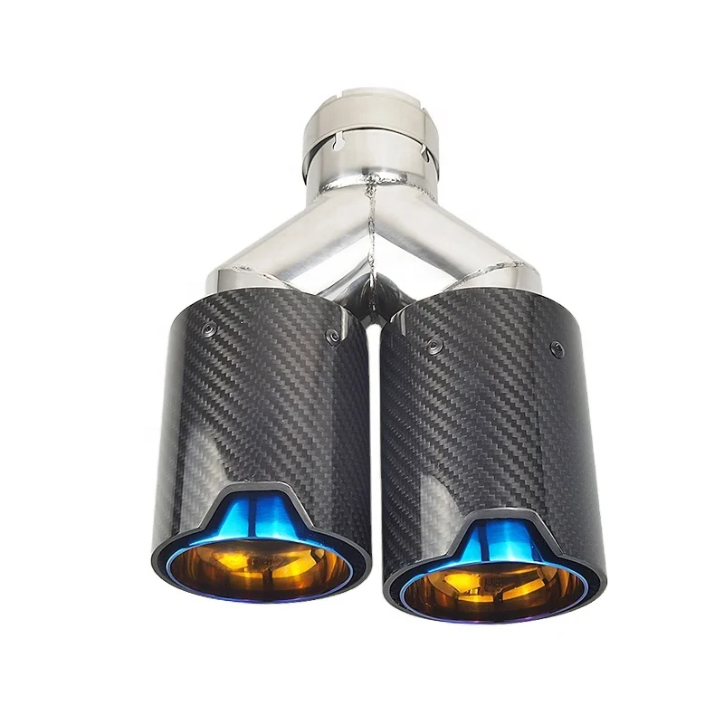 M logo burning blue exhaust double tip carbon fiber Y type, used to modify the car muffler pipe decoration