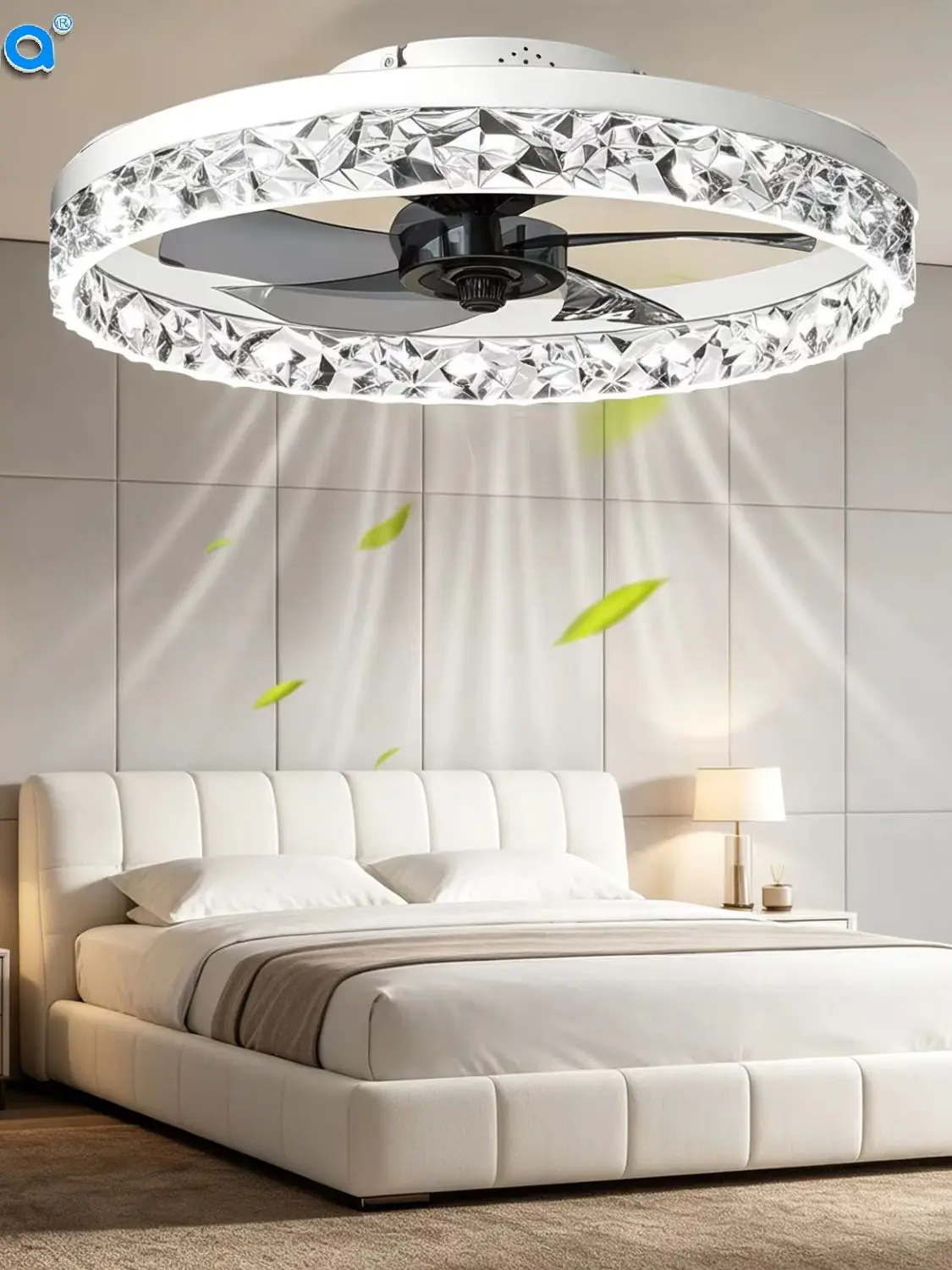 Jelena Low Floor Runder Deckenventilator mit Beleuchtung Moderner 50cm LED-Deckenventilator mit Fernbedienung und App-Steuerung, 6-stufige Windgeschwindigkeit für Küche, Schlafzimmer und Dekoration