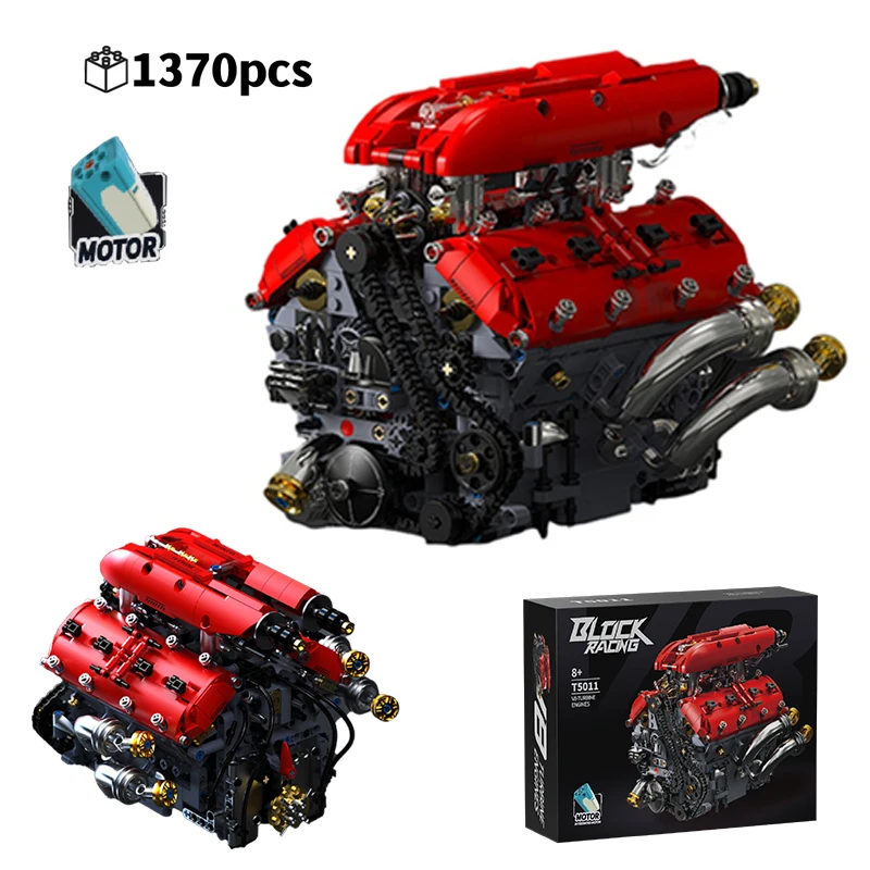 التقنية 1370 قطعة V8 توربو محرك اللبنات نموذج الإبداعية ثلاثية الأبعاد سطح المكتب الديكور بمحركات الميكانيكية مجموعة هدية الكريسماس