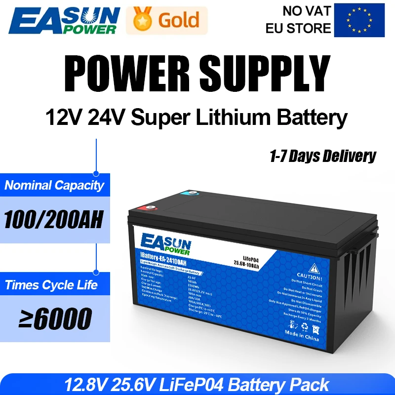 12v 24v LiFePO4 Battery Pack 100Ah 200Ah Lithium Solar Portable Rechargeable Bateria Built in BMS Grade A Battery for Power