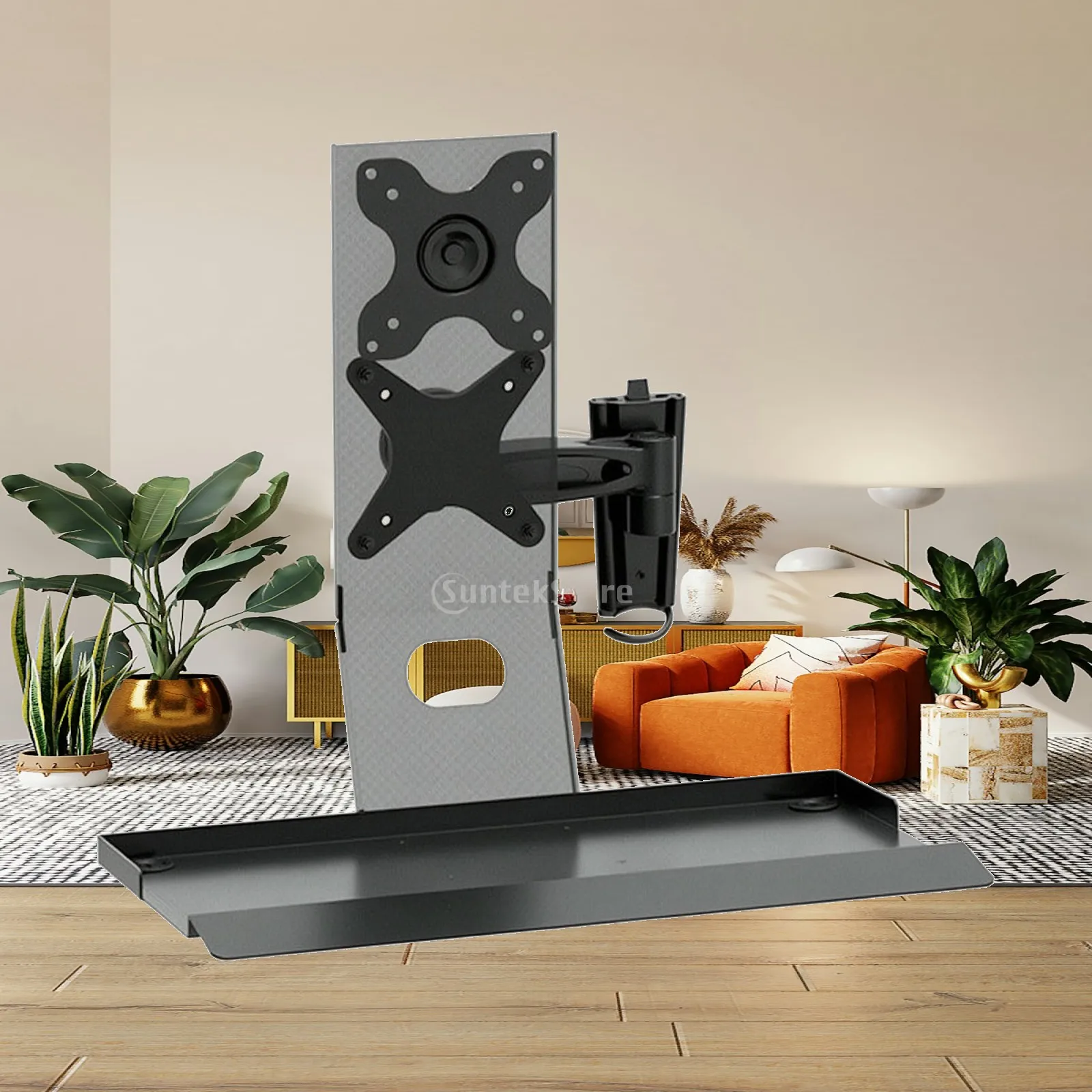 Monitor Arm with Keyboard Tray Adjustable Wall Mounted Workstation Wall Mount with Keyboard Tray Space-Saving Ergonomic