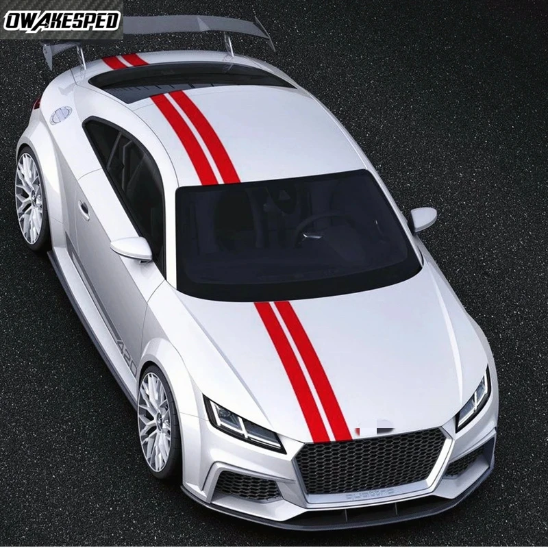 3pcs Racing Sport Stripes Car Hood Roof Tail Decor Sticker For Audi TT TTRS TTS MK1 MK2 MK3 8N 8J 8S Auto Body Vinyl Decals