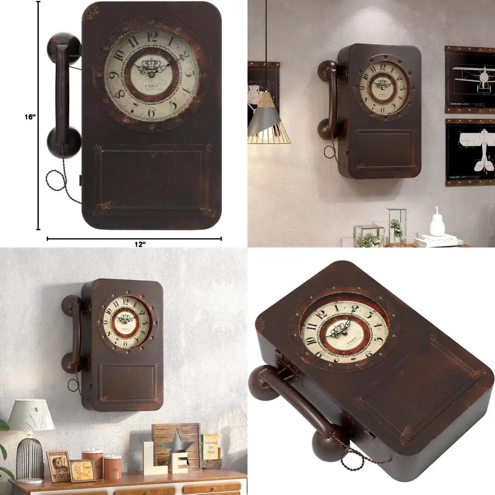 

Vintage-Style Metal Wall Clock with Hidden Safe, Battery-Powered, 16 x 12, Suitable for Farmhouse and Living Room Decor