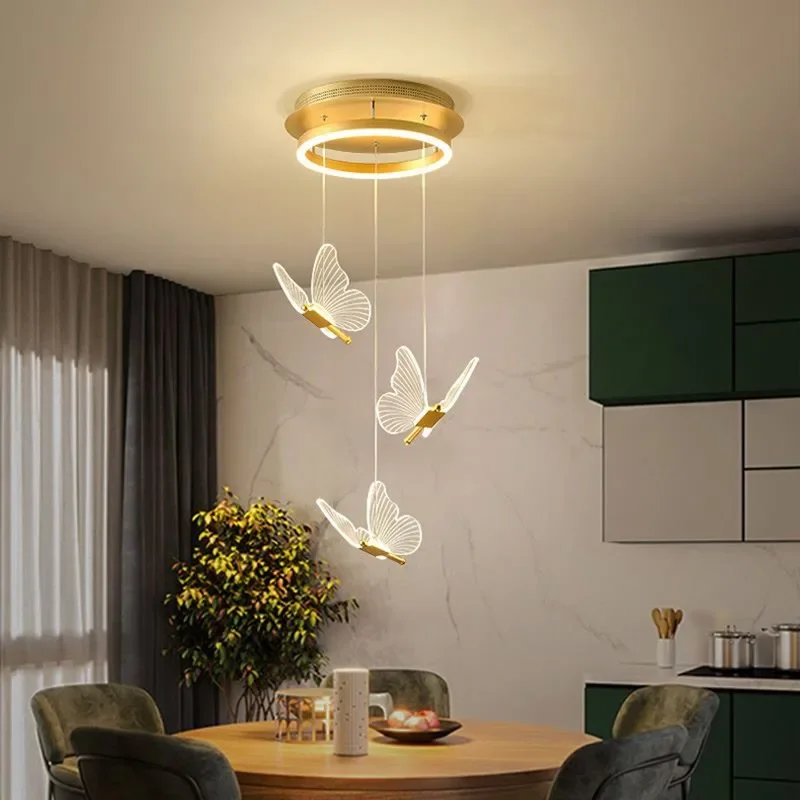 Modern LED Lamp Personalized Creative Luxury Butterfly Fashion Trendy Pendant  Villa Livingroom Bedroom Decor  AC85-265V