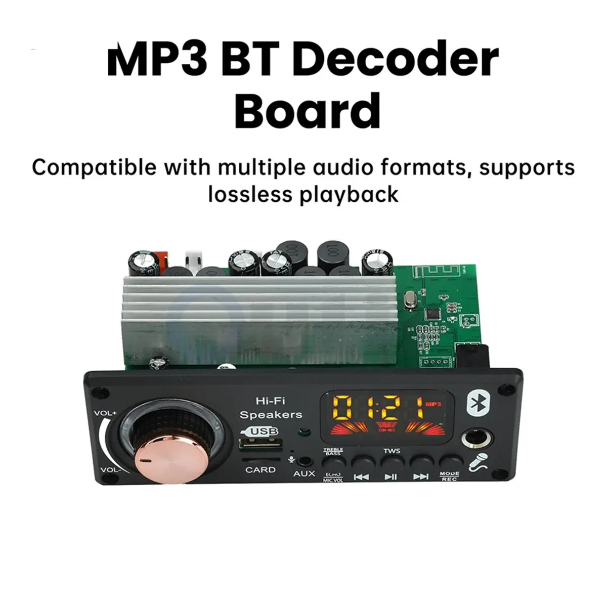 

Плата декодирования MP3 Bluetooth ABSF 12В с двухчиповым усилителем TPA3116D2, 2x50Вт+100Вт, воспроизведение без потерь, BT 5.3 для автомобильной аудиосистемы