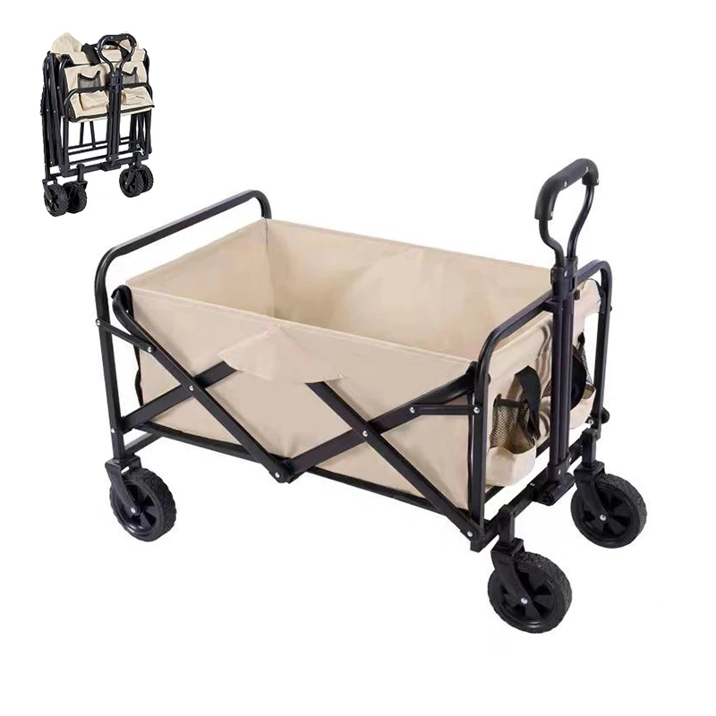 

Black Beige Outdoor Camping Wagon Heavy Duty Utility Beach Wagon Cart Collapsible Folding Wagon