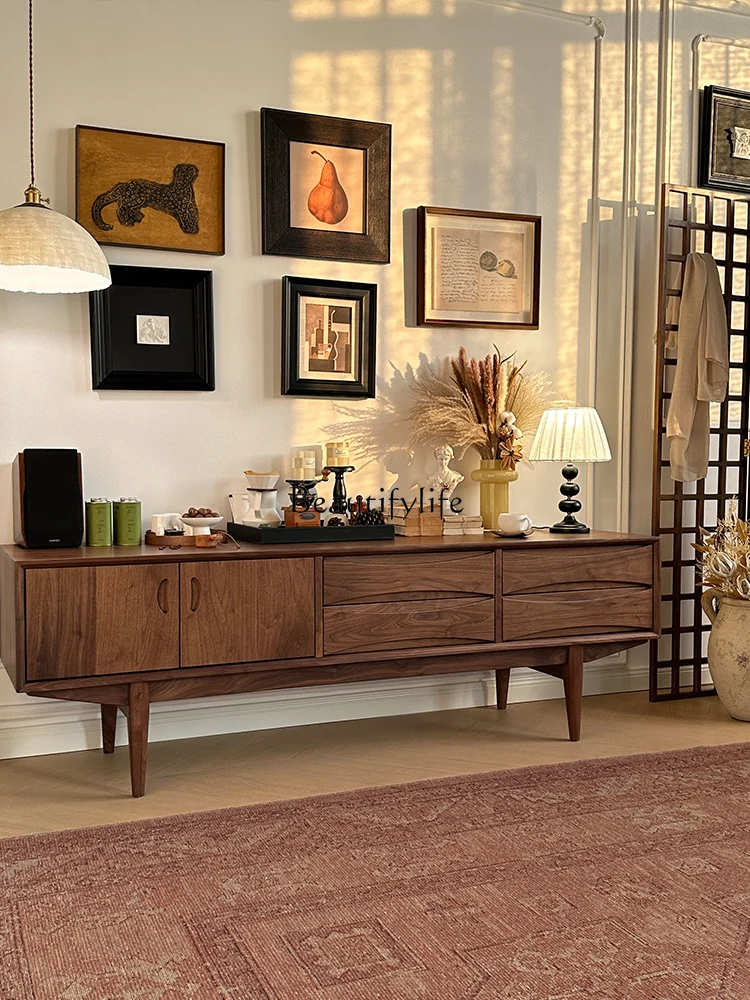 North American black walnut all solid wood TV cabinet retro light luxury living room locker simple