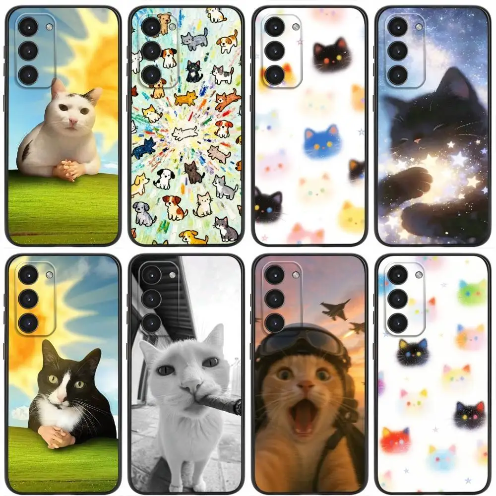 Cute Cat Phone Case For Samsung Galaxy A20,21s,22,31,32,52,53,72,73,80,91 Soft Liquid Silicone Black Cover