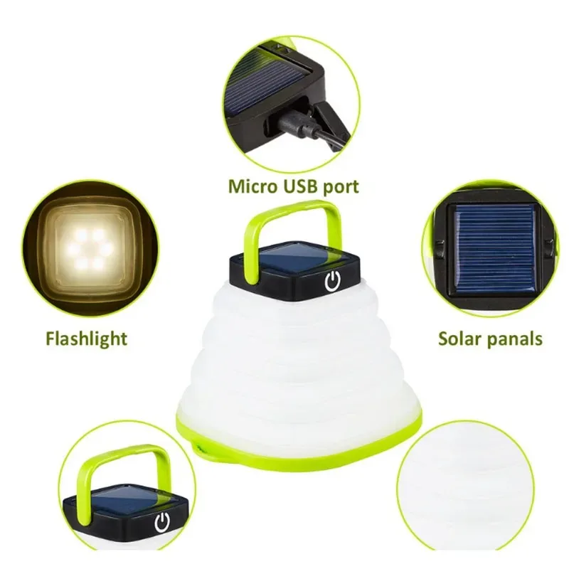 Novità Luce solare pieghevole Luce esterna a LED Lanterna portatile Lampada da campeggio pieghevole USB ricaricabile per casa RV