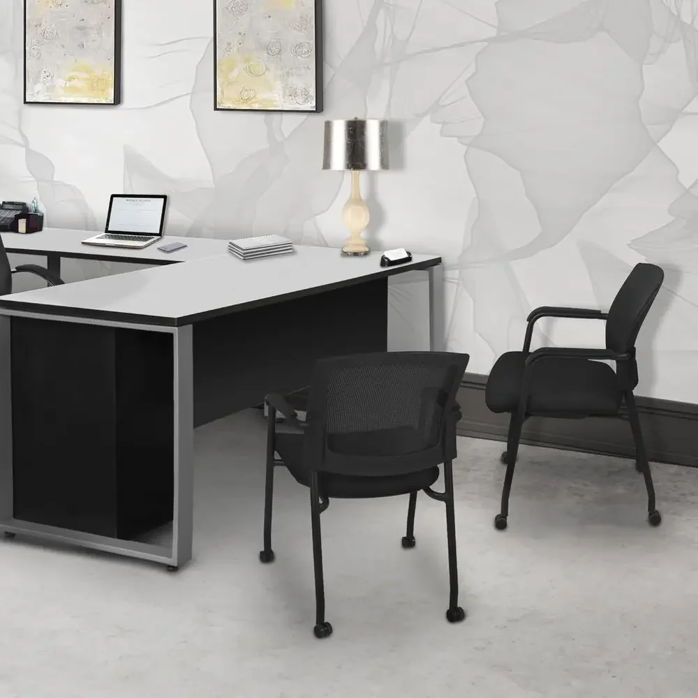 Ergonomic Multi-Pose Mesh Chair with Casters - Padded Seat and Arms for Office, Conference, and Training Rooms (Black)