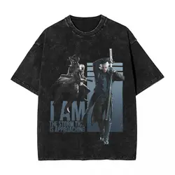 Vergil Washed T Shirt Devil Video Games T-Shirts Oversize Retro Action Devil Streetwear 100% Cotton Tops Tee Shirt Men Women