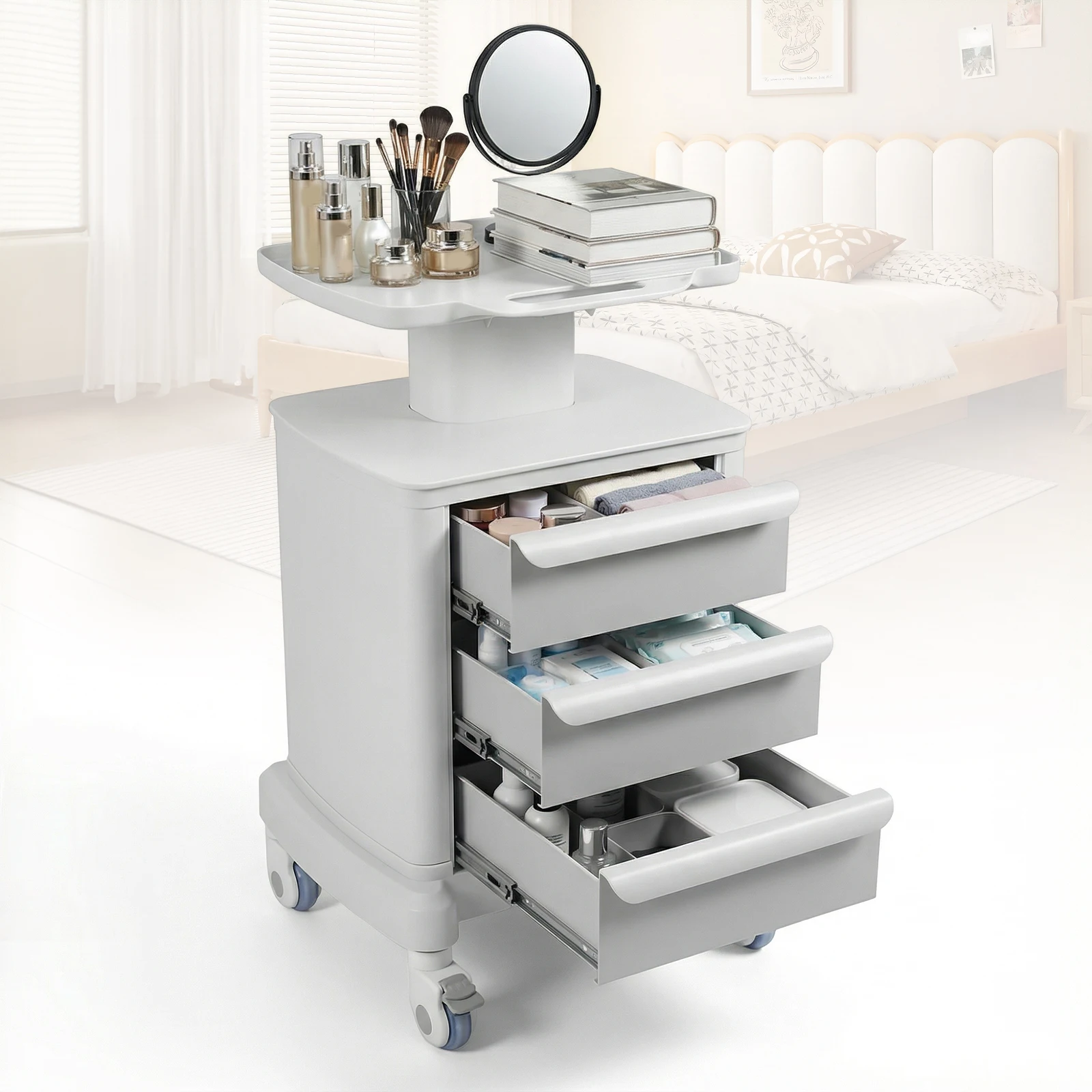 

Medical Storage Cart with 3 Drawers 4 Wheels Beauty Storage Utility Cart 110 LBS Load for Hospitals Offices Clinics Bedrooms