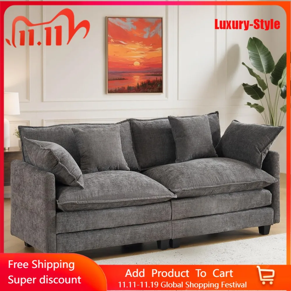 

77" Cloud Chenille Loveseat Sofa & Couch for Apartments｜Space-Saving 2-Seater with 29.1" Deep Seat｜FSC Certified Solid Wood