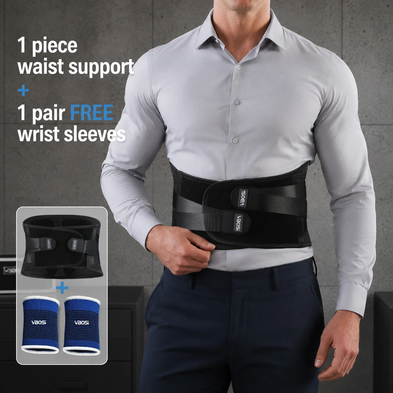 1 Piece Waist Suport + 1 Pair Free Wrist Sleeves Versatile, Adjustable, Breathable Belt for Men Women, Back Brace for Everyday U