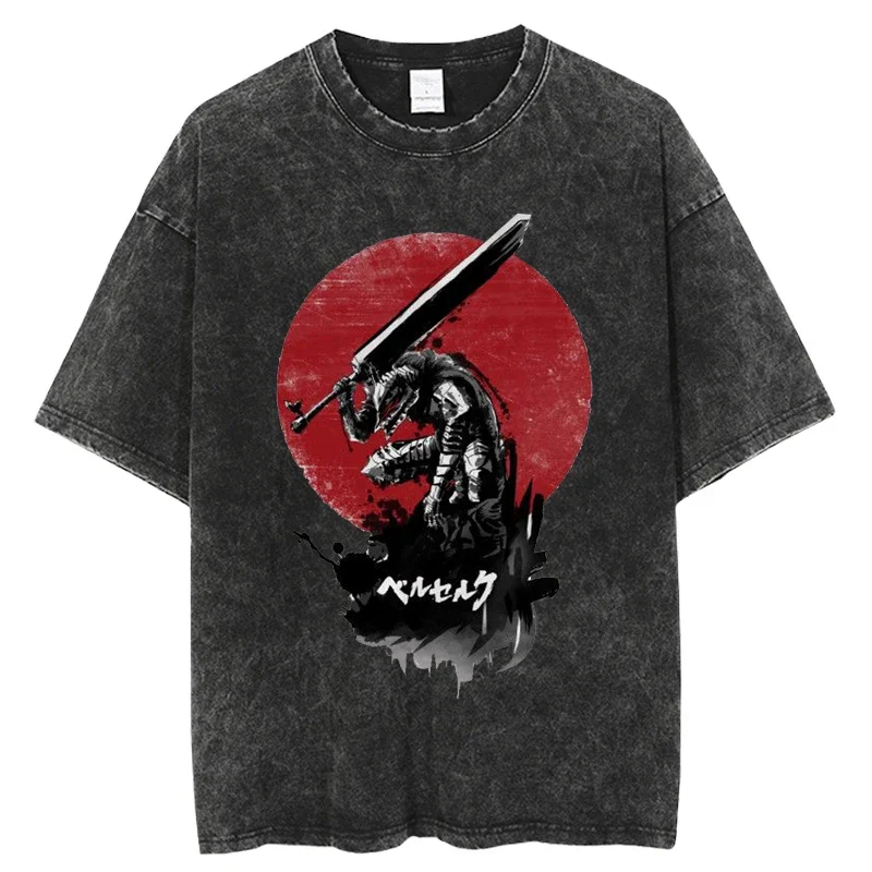 New Berserk T Shirt Men Anime Vintage Washed Tshirt Short Sleeve Tops Harajuku Hip Hop Streetwear Oversized Tees Dropshipping