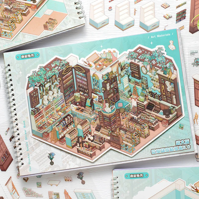 JCAC 25pcs/bag Oversized Miniature Scene Sticker Book 8.0, Store Clerk Grocery Stocking, Stress Relief Journal Gift Stickers