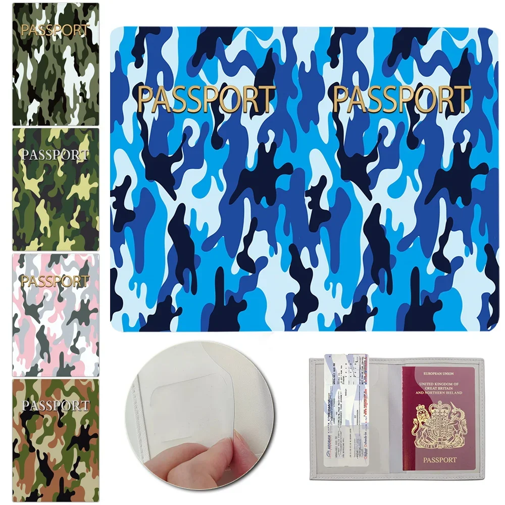 New Leather Passport Cover Air Tickets for Cards Travel Passport Holder Wallet Credit Card Holder Case Pouch Camouflage Pattern