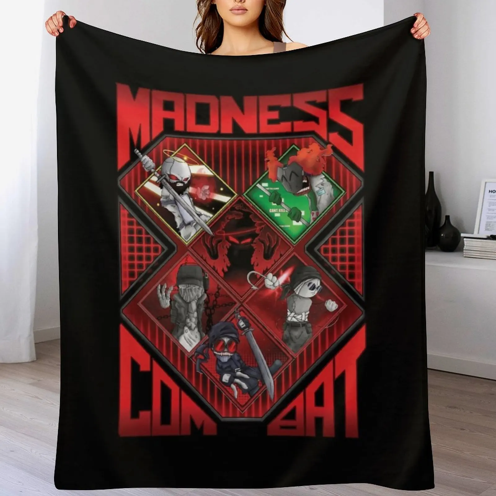 

Madness combat ALL 6 MAIN CHARACTERS ART Throw Blanket Soft Solid Color Blanket for Couch Bed