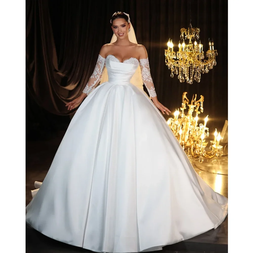 

Wedding Dresses Elegant Strapless Lace Appliques Ball Gowns Vestidos De Novia Sweep Train Pleat Draped Bridal Dresses 2025