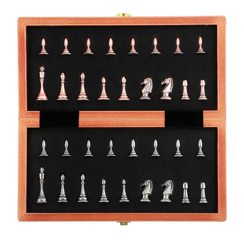 Schackpjäser i zinklegering, antikbrons, 29 cm/11,42 tum, högkvalitativa, hopfällbara brädspel i massivt trä, underhållning 8 best sales schackpjäser i metall - №6