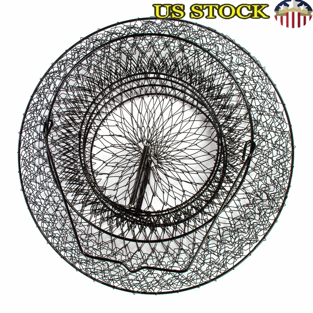 Cesta de pesca plegable con puertas de trampa con resorte, anillo de refuerzo inferior, contenedor de peces portátil, fácil maniobra